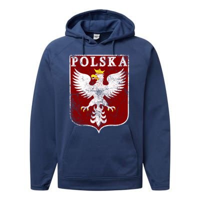 Polish Eagle Polish Crest Vintage Polska Eagle Poland Great Gift Performance Fleece Hoodie