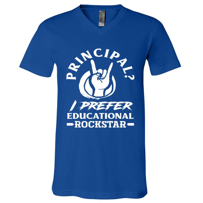 Principal Educational Rockstar School Funny Principal Funny Gift V-Neck T-Shirt