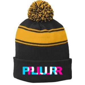 Plur Edm Rave Optical Illusion Glitch Dance Music Festival Stripe Pom Pom Beanie