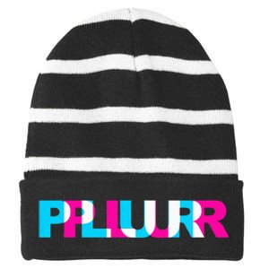 Plur Edm Rave Optical Illusion Glitch Dance Music Festival Striped Beanie with Solid Band