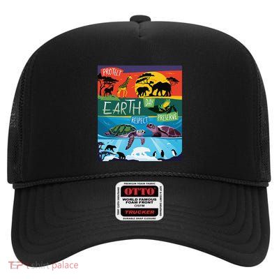 Protect Earth Respect Preserve Nature Eco Activism High Crown Mesh Back Trucker Hat