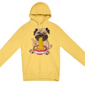 Pug Eating Ramen Premium Pullover Hoodie