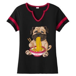 Pug Eating Ramen Ladies Halftime Notch Neck Tee