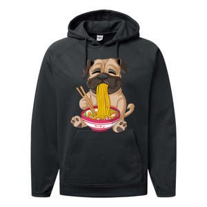 Pug Eating Ramen Performance Fleece Hoodie