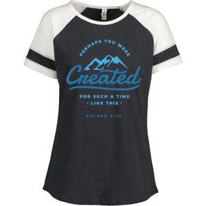 Perhaps You Were Created Bible Verse Enza Ladies Jersey Colorblock Tee