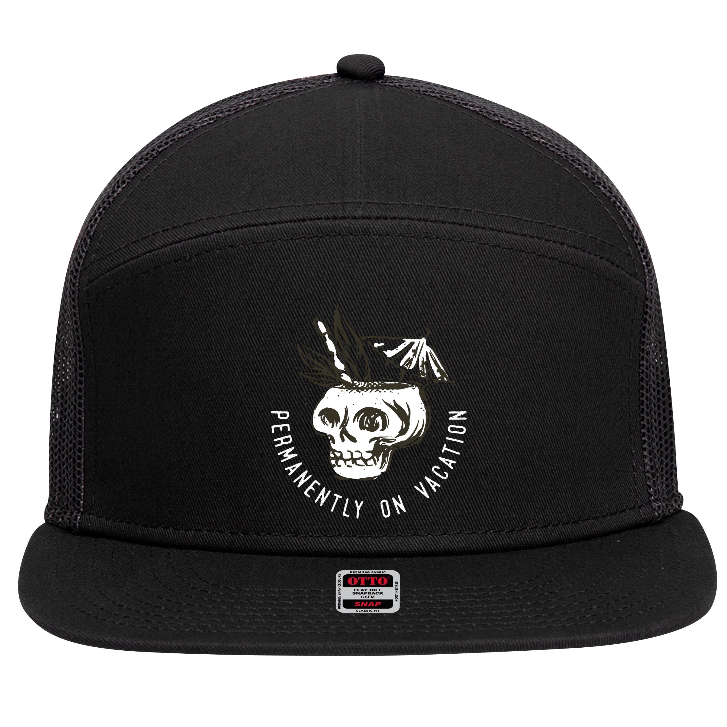 Permanently On Vacation 7 Panel Mesh Trucker Snapback Hat