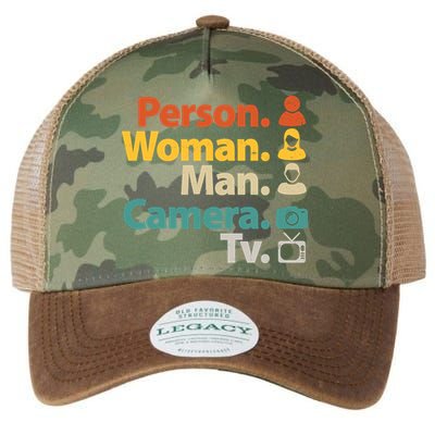 Person Woman Man Camera TV Donald Trump Cognitive Test Legacy Tie Dye Trucker Hat