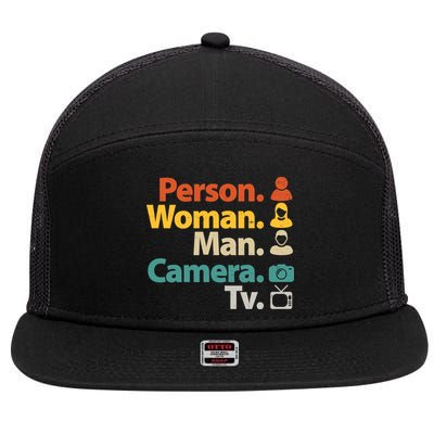Person Woman Man Camera TV Donald Trump Cognitive Test 7 Panel Mesh Trucker Snapback Hat