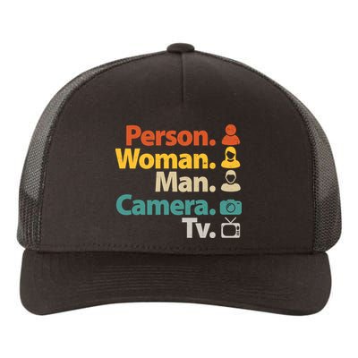 Person Woman Man Camera TV Donald Trump Cognitive Test Yupoong Adult 5-Panel Trucker Hat