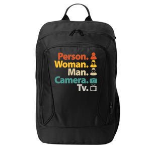 Person Woman Man Camera TV Donald Trump Cognitive Test City Backpack