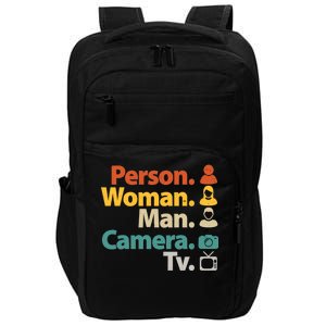 Person Woman Man Camera TV Donald Trump Cognitive Test Impact Tech Backpack