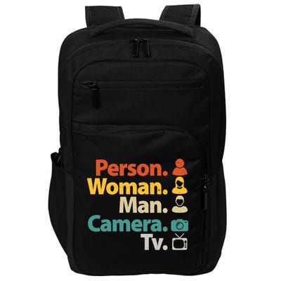 Person Woman Man Camera TV Donald Trump Cognitive Test Impact Tech Backpack