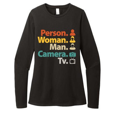 Person Woman Man Camera TV Donald Trump Cognitive Test Womens CVC Long Sleeve Shirt