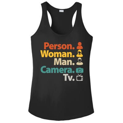 Person Woman Man Camera TV Donald Trump Cognitive Test Ladies PosiCharge Competitor Racerback Tank