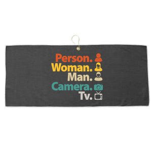 Person Woman Man Camera TV Donald Trump Cognitive Test Large Microfiber Waffle Golf Towel