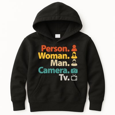 Person Woman Man Camera TV Donald Trump Cognitive Test Kids Hoodie