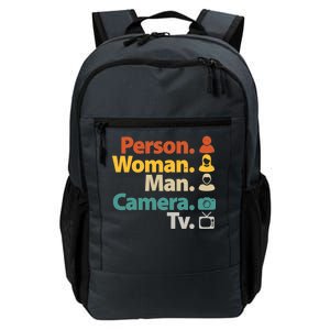 Person Woman Man Camera TV Donald Trump Cognitive Test Daily Commute Backpack