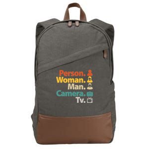 Person Woman Man Camera TV Donald Trump Cognitive Test Cotton Canvas Backpack