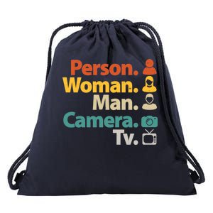 Person Woman Man Camera TV Donald Trump Cognitive Test Drawstring Bag