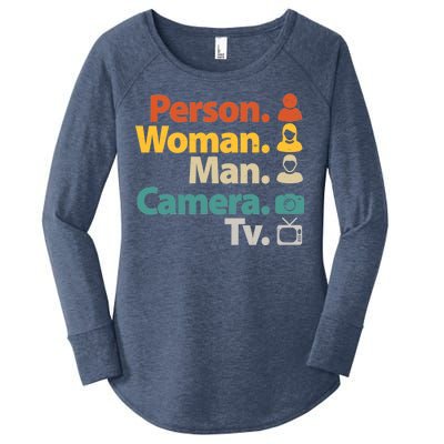 Person Woman Man Camera TV Donald Trump Cognitive Test Women's Perfect Tri Tunic Long Sleeve Shirt