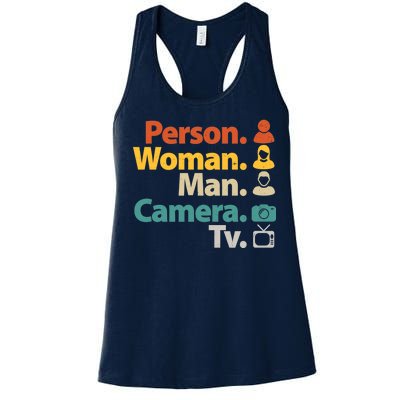 Person Woman Man Camera TV Donald Trump Cognitive Test Women's Racerback Tank