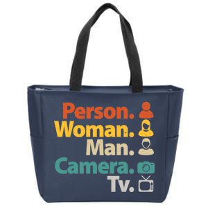 Person Woman Man Camera TV Donald Trump Cognitive Test Zip Tote Bag