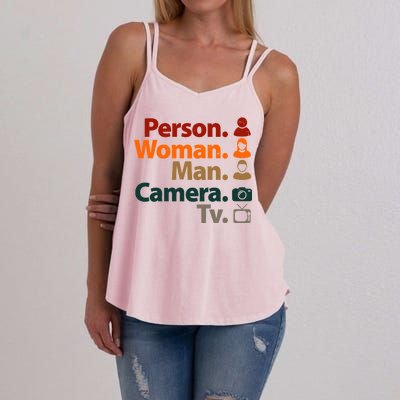 Person Woman Man Camera TV Donald Trump Cognitive Test Women's Strappy Tank