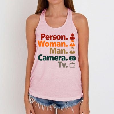 Person Woman Man Camera TV Donald Trump Cognitive Test Women's Knotted Racerback Tank