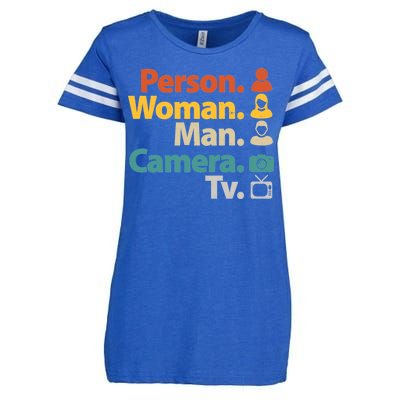 Person Woman Man Camera TV Donald Trump Cognitive Test Enza Ladies Jersey Football T-Shirt