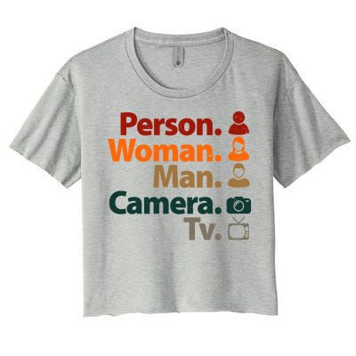 Person Woman Man Camera TV Donald Trump Cognitive Test Women's Crop Top Tee