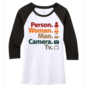 Person Woman Man Camera TV Donald Trump Cognitive Test Women's Tri-Blend 3/4-Sleeve Raglan Shirt