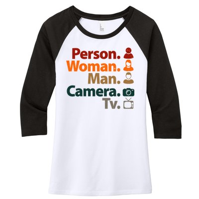 Person Woman Man Camera TV Donald Trump Cognitive Test Women's Tri-Blend 3/4-Sleeve Raglan Shirt