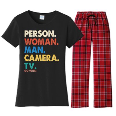 Person Woman Man Camera TV Go Vote Women's Flannel Pajama Set