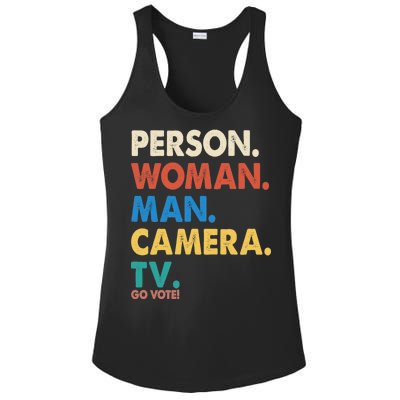 Person Woman Man Camera TV Go Vote Ladies PosiCharge Competitor Racerback Tank