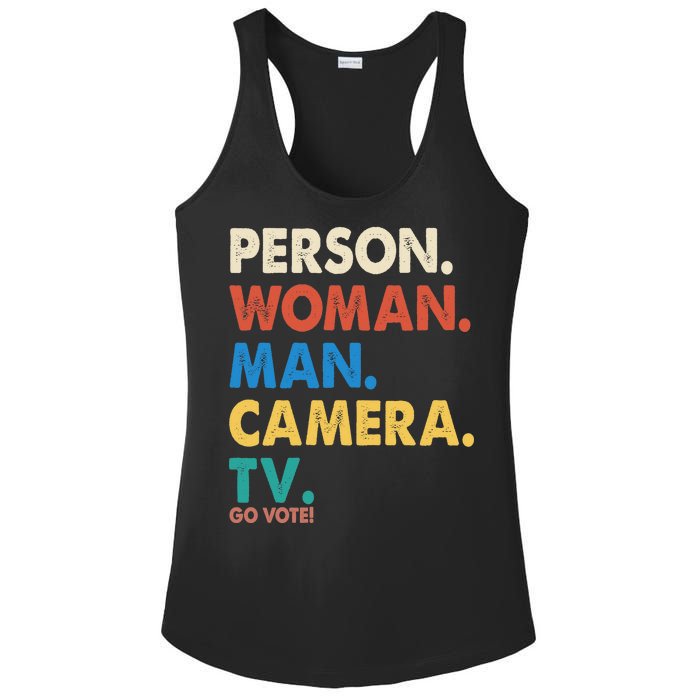 Person Woman Man Camera TV Go Vote Ladies PosiCharge Competitor Racerback Tank