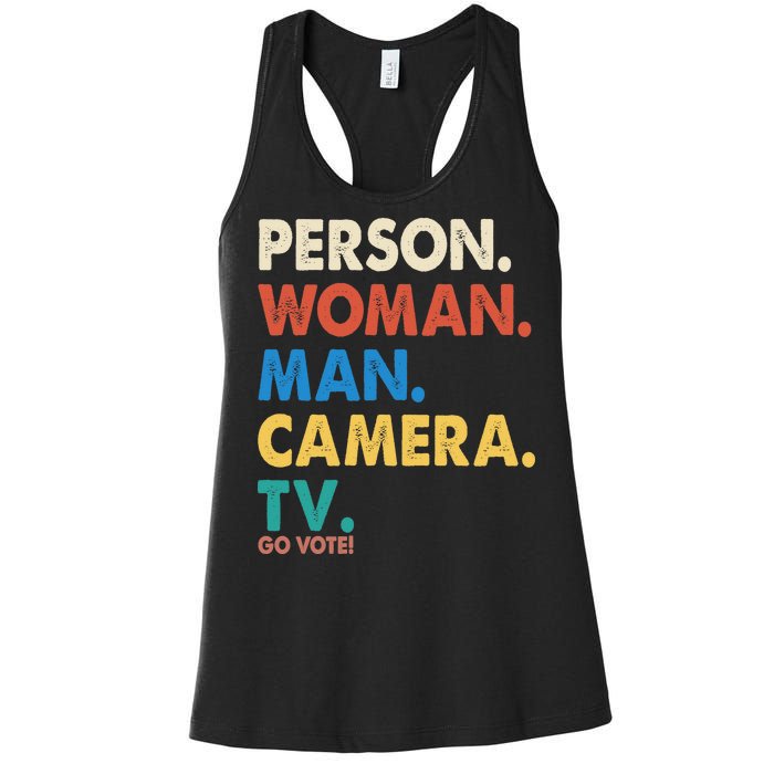 Person Woman Man Camera TV Go Vote Women's Racerback Tank