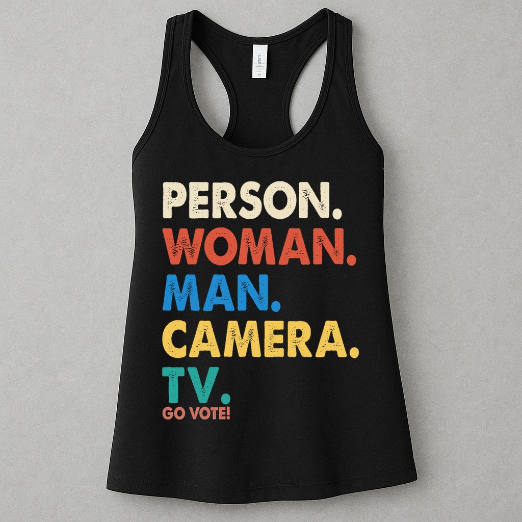 Person Woman Man Camera TV Go Vote Womens Tank Top