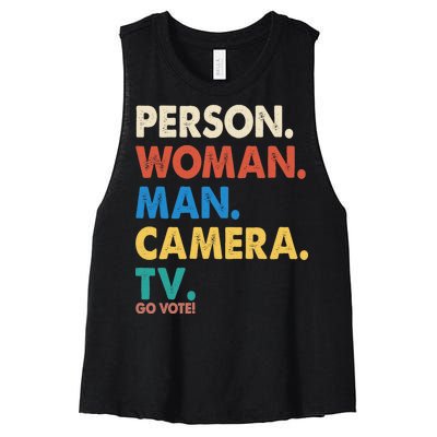 Person Woman Man Camera TV Go Vote Women's Racerback Cropped Tank