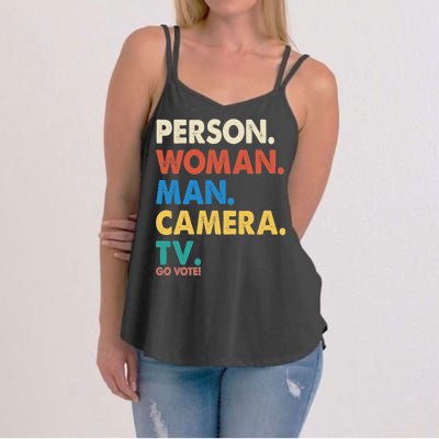 Person Woman Man Camera TV Go Vote Women's Strappy Tank