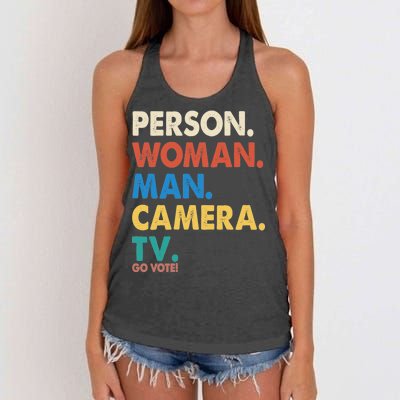 Person Woman Man Camera TV Go Vote Women's Knotted Racerback Tank