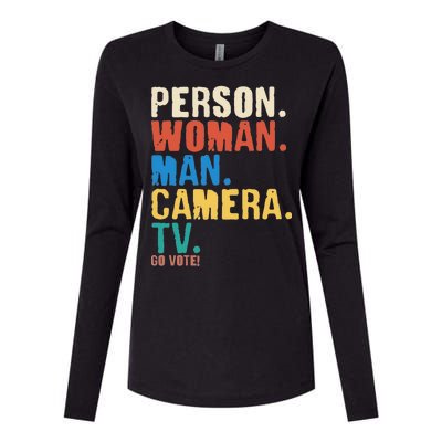 Person Woman Man Camera TV Go Vote Distressed Womens Cotton Relaxed Long Sleeve T-Shirt