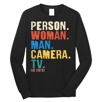 Person Woman Man Camera TV Go Vote Distressed Long Sleeve Shirt
