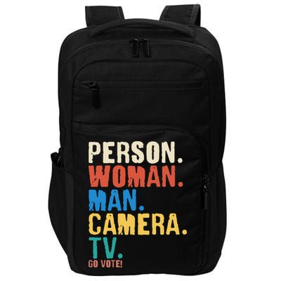 Person Woman Man Camera TV Go Vote Distressed Impact Tech Backpack