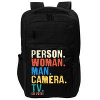 Person Woman Man Camera TV Go Vote Distressed Impact Tech Backpack