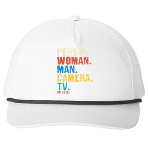 Person Woman Man Camera TV Go Vote Distressed Snapback Five-Panel Rope Hat