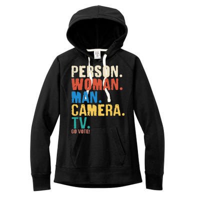 Person Woman Man Camera TV Go Vote Distressed Women's Fleece Hoodie