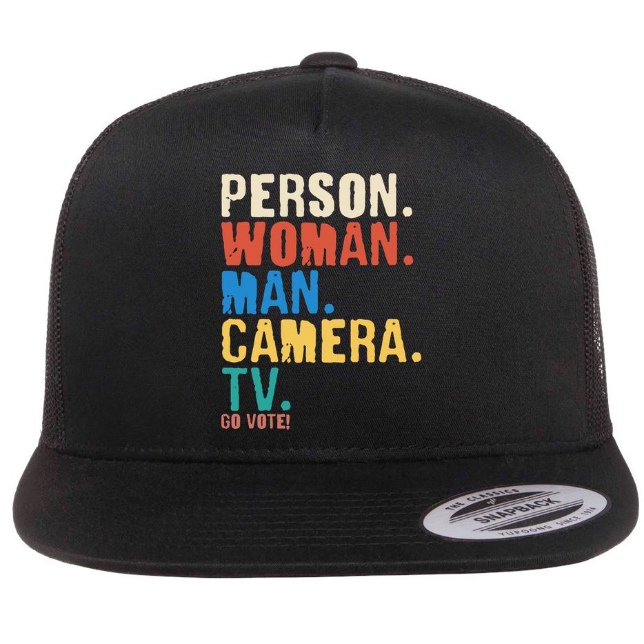 Person Woman Man Camera TV Go Vote Distressed Flat Bill Trucker Hat