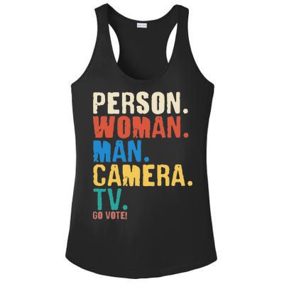 Person Woman Man Camera TV Go Vote Distressed Ladies PosiCharge Competitor Racerback Tank