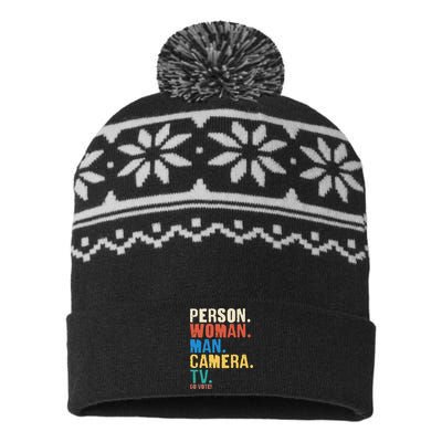 Person Woman Man Camera TV Go Vote Distressed USA-Made Snowflake Beanie