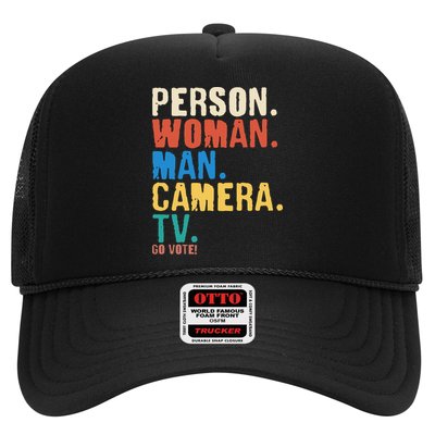 Person Woman Man Camera TV Go Vote Distressed Trucker Hat